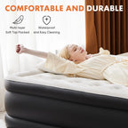 Double Height Inflatable Air Mattress with Built In Pump Non Slip Air Bed for Home and Camping