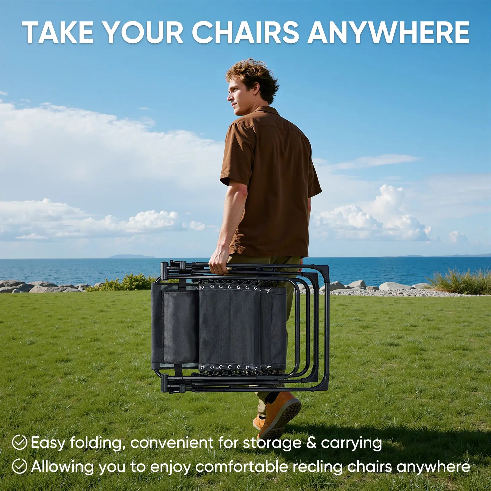 Zero Gravity Chair, Reclining Camping Lounge Chair, Reclining Patio Chairs with Cup Holder Trays and Removable Cushion, Folding Recliner for Indoor and Outdoor