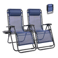 Zero Gravity Set of 2 Folding Lounge Chairs with Cup Holder Trays, Adjustable Pillow, Camping and Poolside Accessory, Outdoor Design