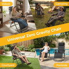 Zero Gravity Set of 2 Folding Lounge Chairs with Cup Holder Trays, Adjustable Pillow, Camping and Poolside Accessory, Outdoor Design
