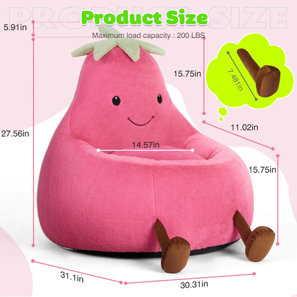 Modern Beanbag Chair for 24/31 Inch Padded Toddler Sofa with High Rebound Memory Foam Beige Purple Eggplant Design Perfect for Reading Gaming or Lounging