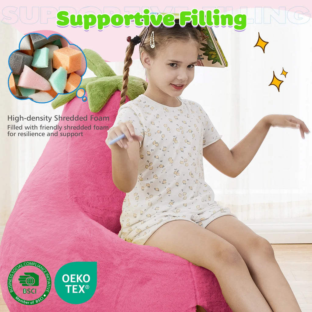 Modern Beanbag Chair for 24/31 Inch Padded Toddler Sofa with High Rebound Memory Foam Beige Purple Eggplant Design Perfect for Reading Gaming or Lounging