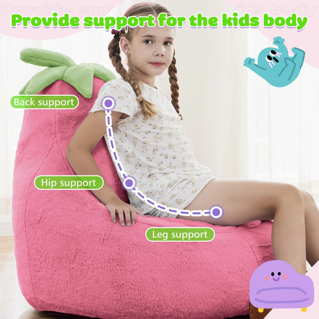 Modern Beanbag Chair for 24/31 Inch Padded Toddler Sofa with High Rebound Memory Foam Beige Purple Eggplant Design Perfect for Reading Gaming or Lounging
