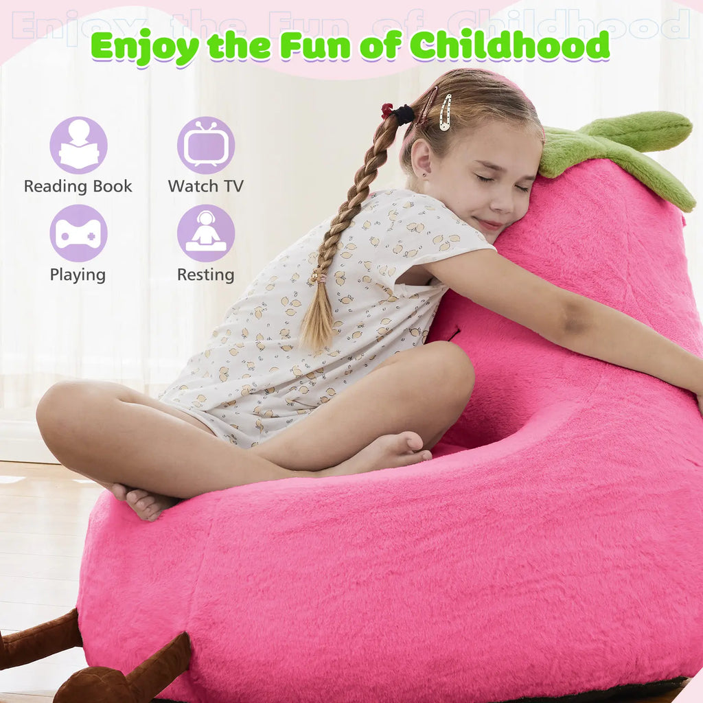 Modern Beanbag Chair for 24/31 Inch Padded Toddler Sofa with High Rebound Memory Foam Beige Purple Eggplant Design Perfect for Reading Gaming or Lounging