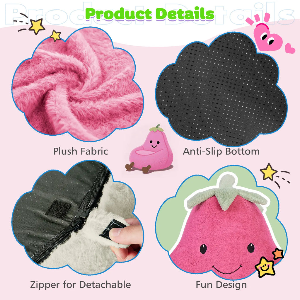 Modern Beanbag Chair for 24/31 Inch Padded Toddler Sofa with High Rebound Memory Foam Beige Purple Eggplant Design Perfect for Reading Gaming or Lounging