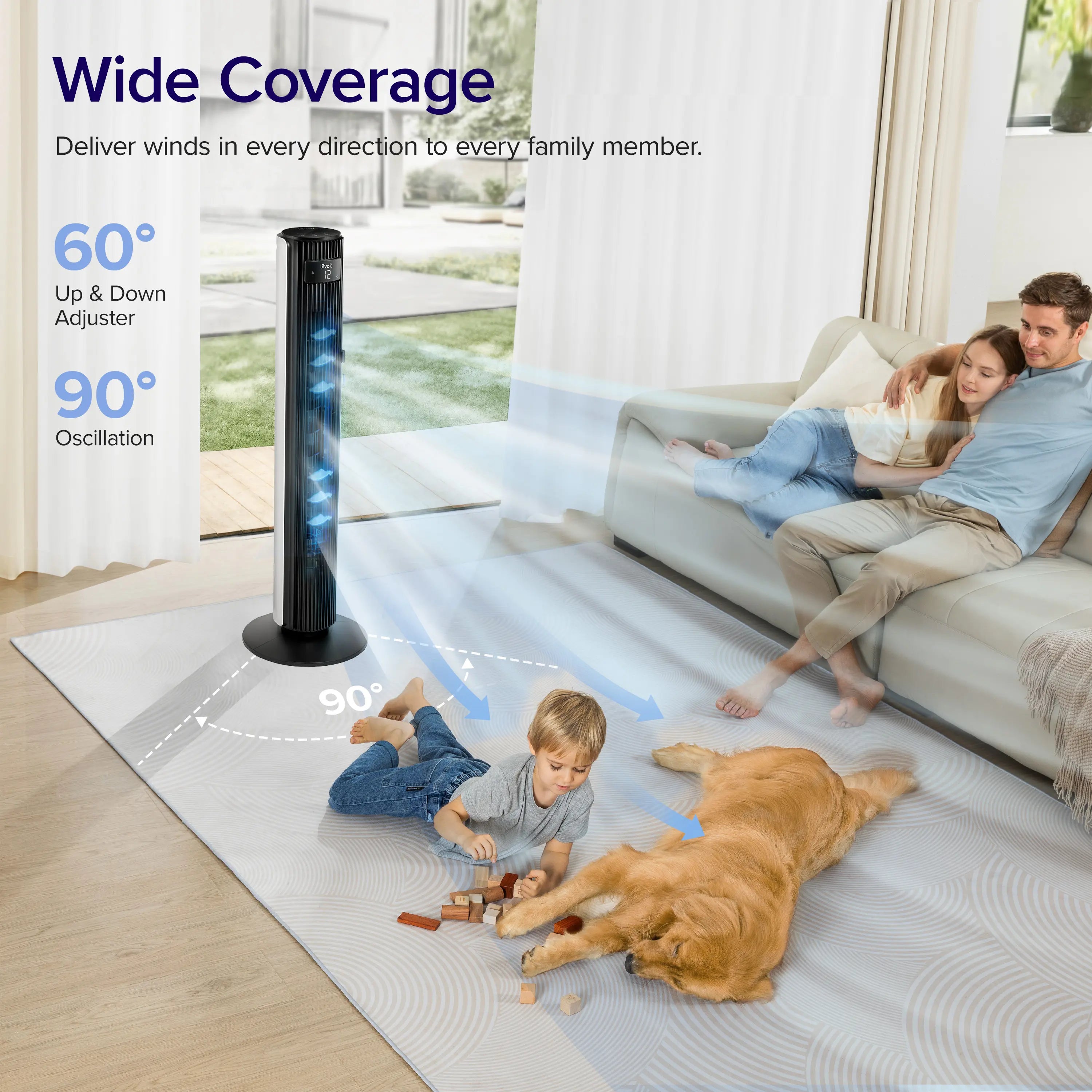 LEVOIT Classic 42 Tower Fan, Oscillating Quiet 42 Inch Fan 25ft/s Velocity 25dB With AC Motor for Bedroom, 4 Modes, 12H Timer, Standing Fan for Home