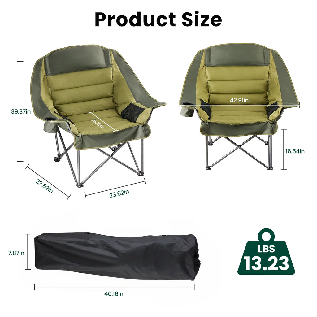 Heavy Duty Camp Chair with 2 Cup Holders & Side Pockets – Folds into Carry Bag