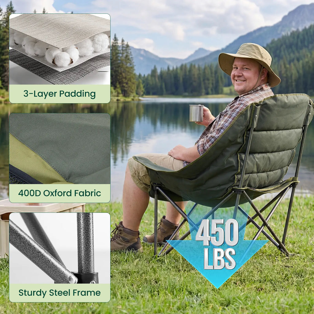 Heavy Duty Camp Chair with 2 Cup Holders & Side Pockets – Folds into Carry Bag