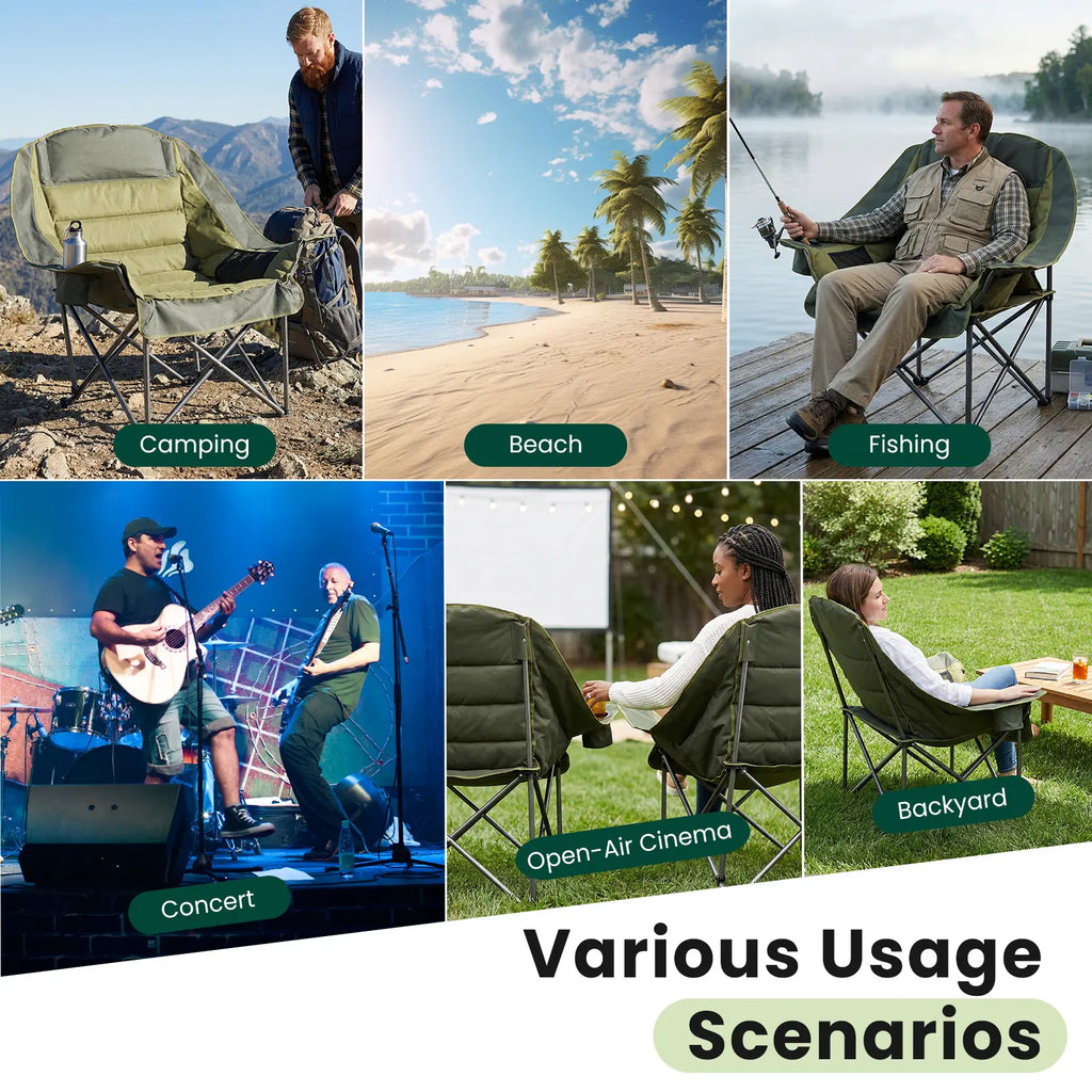 Heavy Duty Camp Chair with 2 Cup Holders & Side Pockets – Folds into Carry Bag